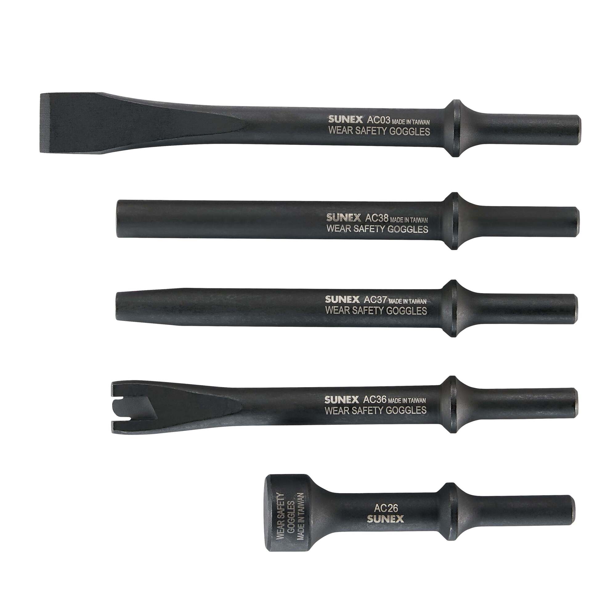 Sunex Tools Air Hammer Chisel Set — 5-Piece, 0.401 Shank, Black Oxide Finish, Model# ACS5S